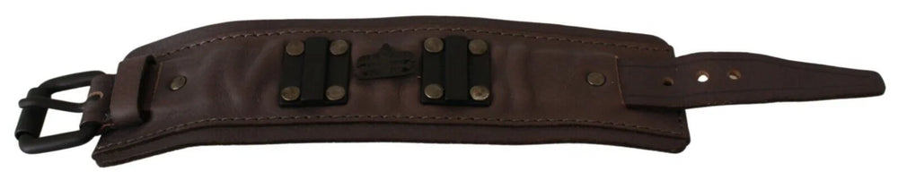 Scervino Street Brown Leather Branded Wide Buckle Closure Bracelet - Bracelets