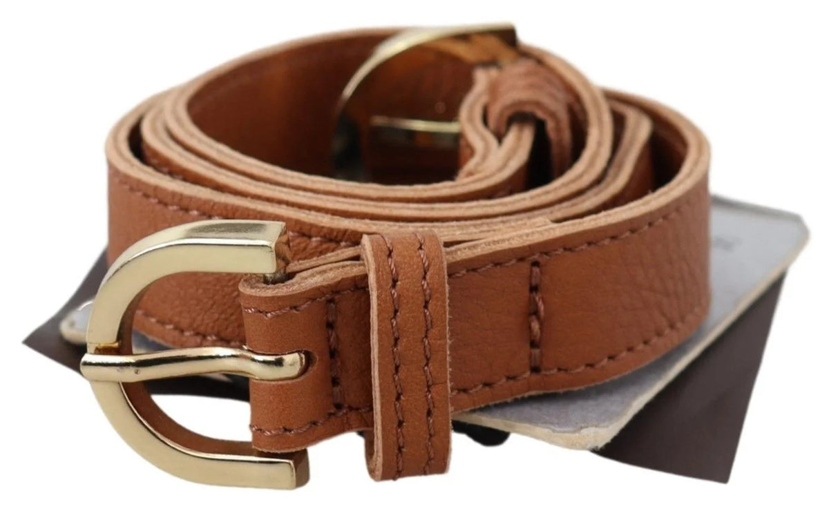 Scervino Street Light Brown Leather Gold Double Buckle Waist Belt - 65 cm / 26 Inches - Belts