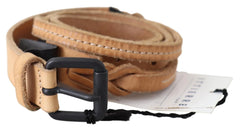 Scervino Street Light Brown Slim Leather Black Logo Buckle Belt Belt - 85 cm / 34 Inches - Belts
