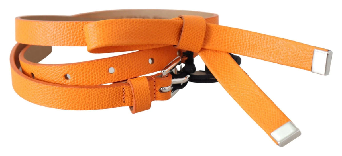 Scervino Street Orange Tangerine Leather Slim Silver Metal Buckle Belt - 80 cm / 32 Inches - Belts