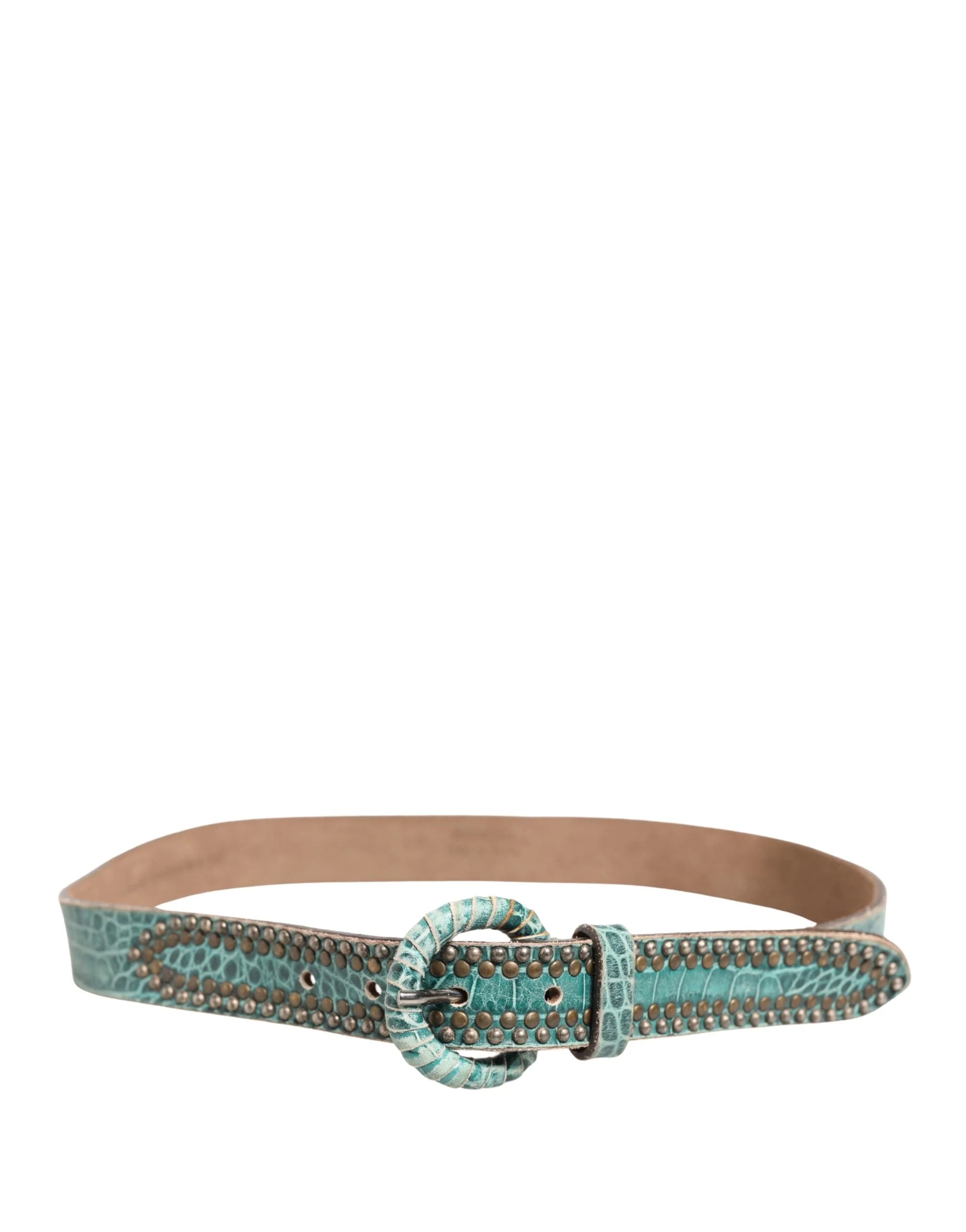 Scervino Street Women Green Leather Croco Print Studded Belt - Belts
