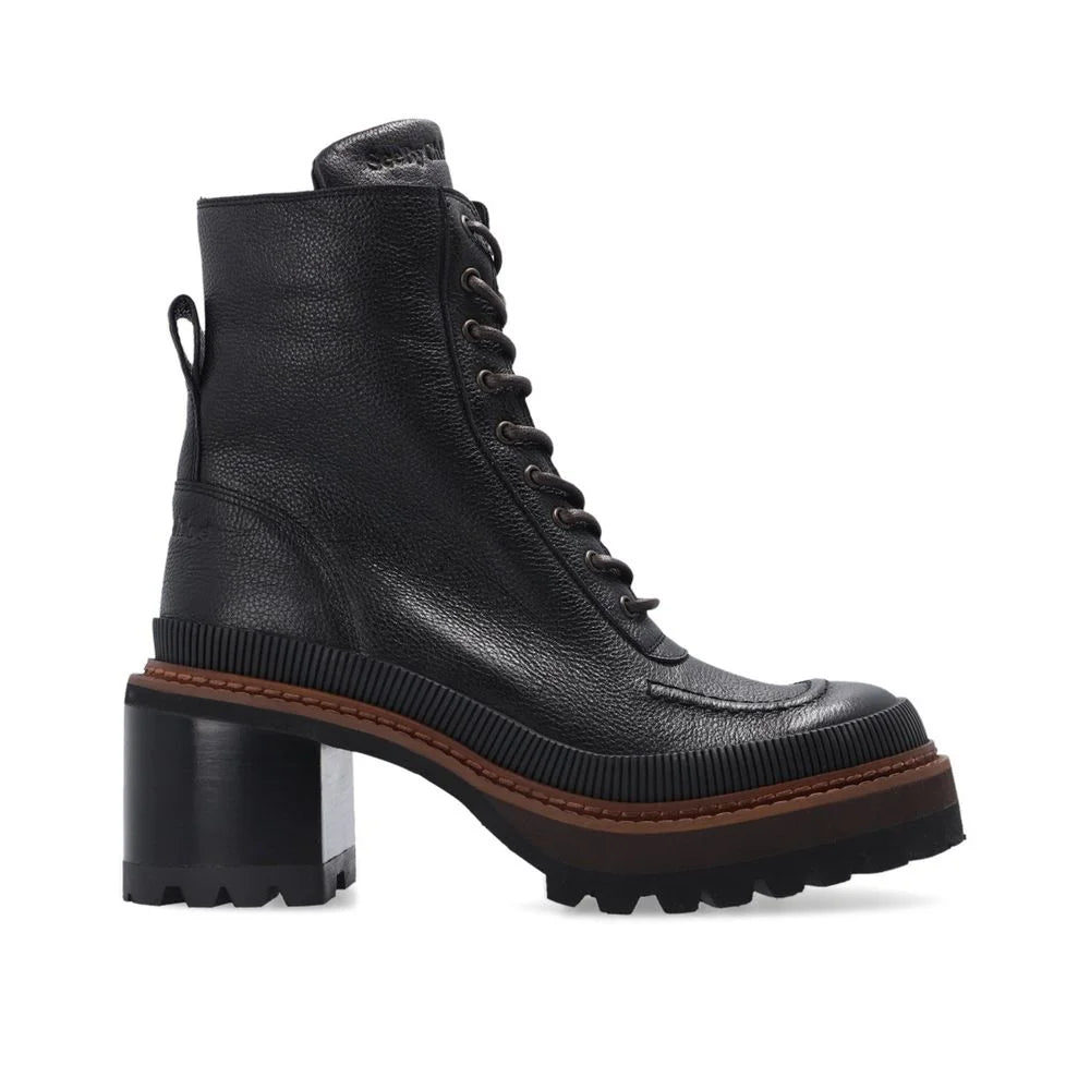 See By Chloé Black Calfskin Lace-Up Boots - EU35/US5