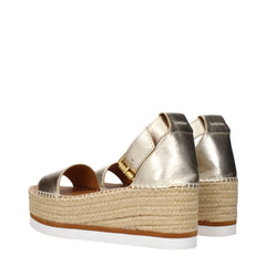 See By Chloé Gold Leather Wedges Sandals - EU41/US11