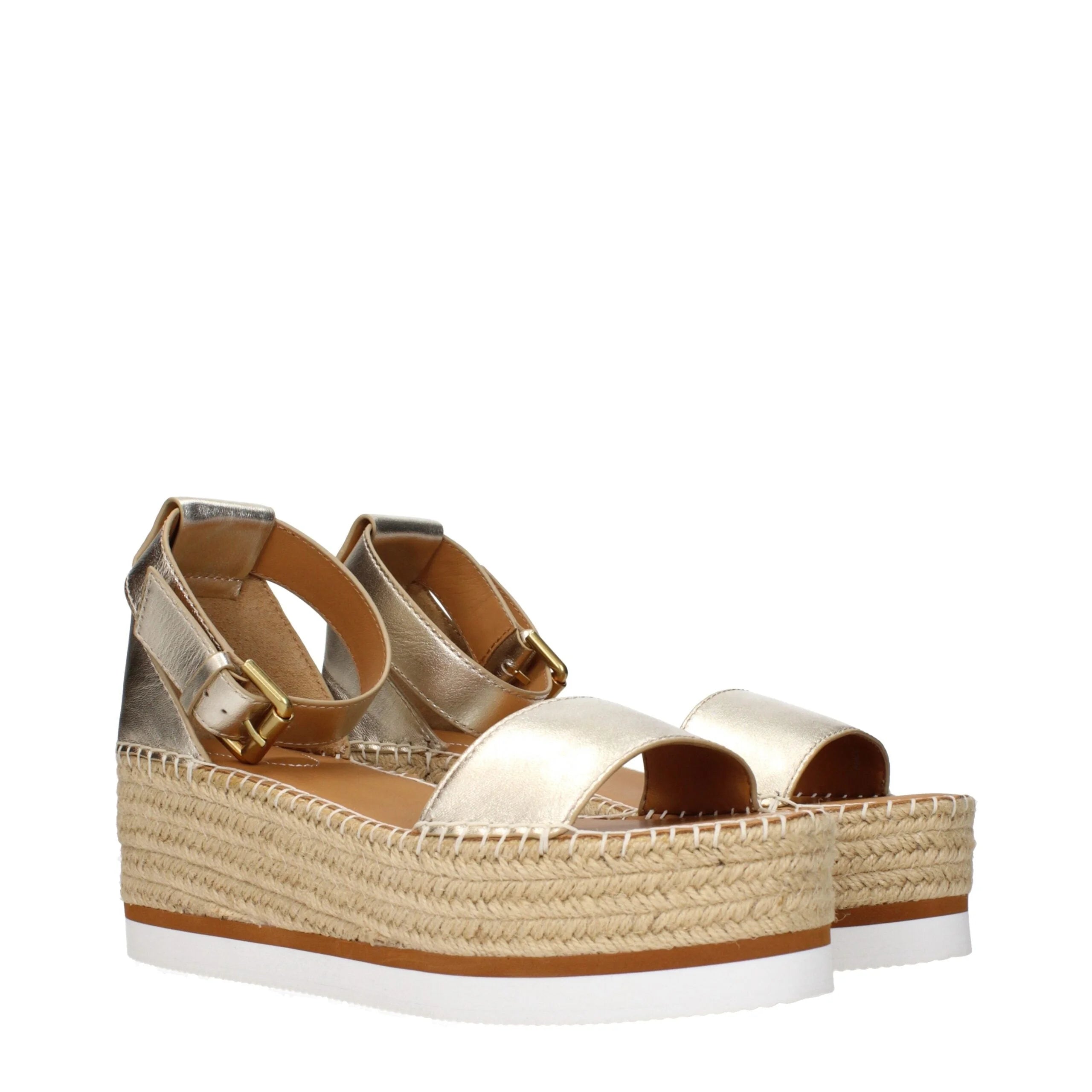See By Chloé Gold Leather Wedges Sandals - EU41/US11