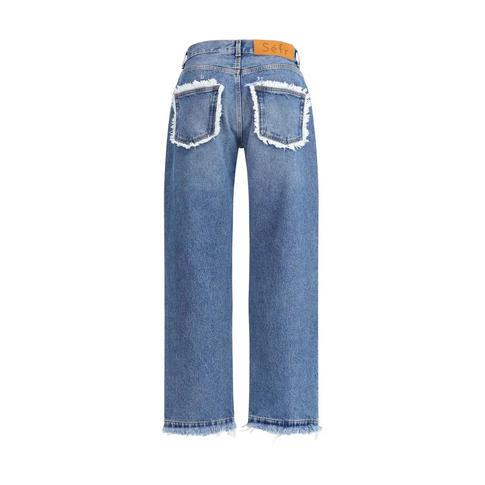 SÉFR Blue Cotton Straight-Leg Jeans