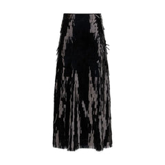 Self-Portrait Black Polyester Midi Skirt - 6