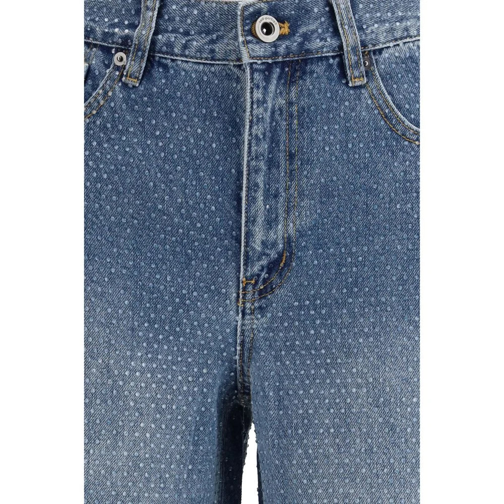 Self-Portrait Blue Cotton Straight-Leg Jeans
