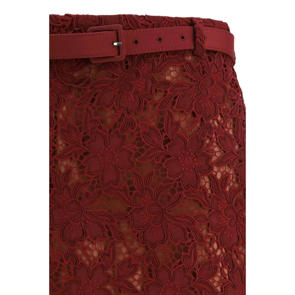 Self-Portrait Bordeaux Polyester Midi Skirt - 8
