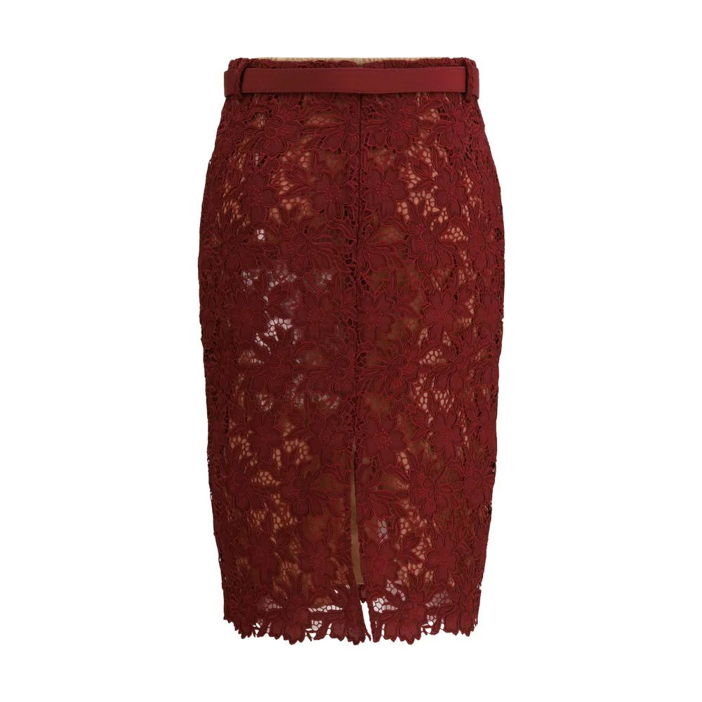 Self-Portrait Bordeaux Polyester Midi Skirt - 8