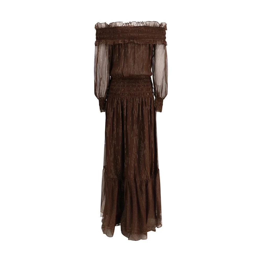 Self-Portrait Brown Silk Long Dress