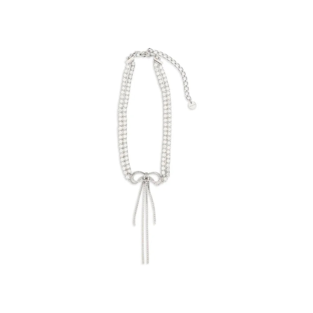 Self-Portrait zilveren messing ketting met delicate schakel en met kristallen versierde strik-hanger voor dames.