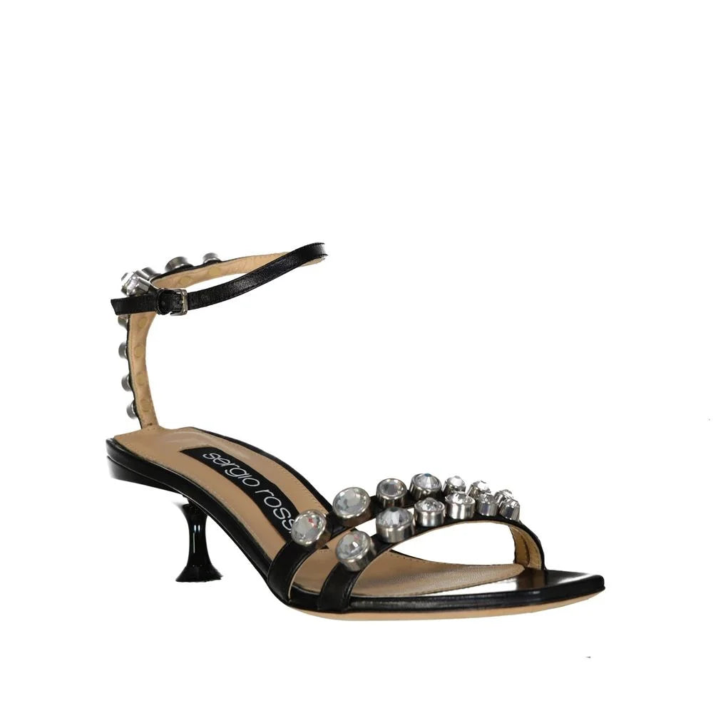 Sergio Rossi Black Calfskin Strap-On Sandals - EU35/US5