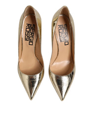 Sergio Rossi Gold Leather Pointed Toe Block Heels Shoes - EU37/US6.5 - Heels