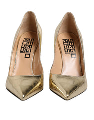 Sergio Rossi Gold Leather Pointed Toe Block Heels Shoes - EU37/US6.5 - Heels