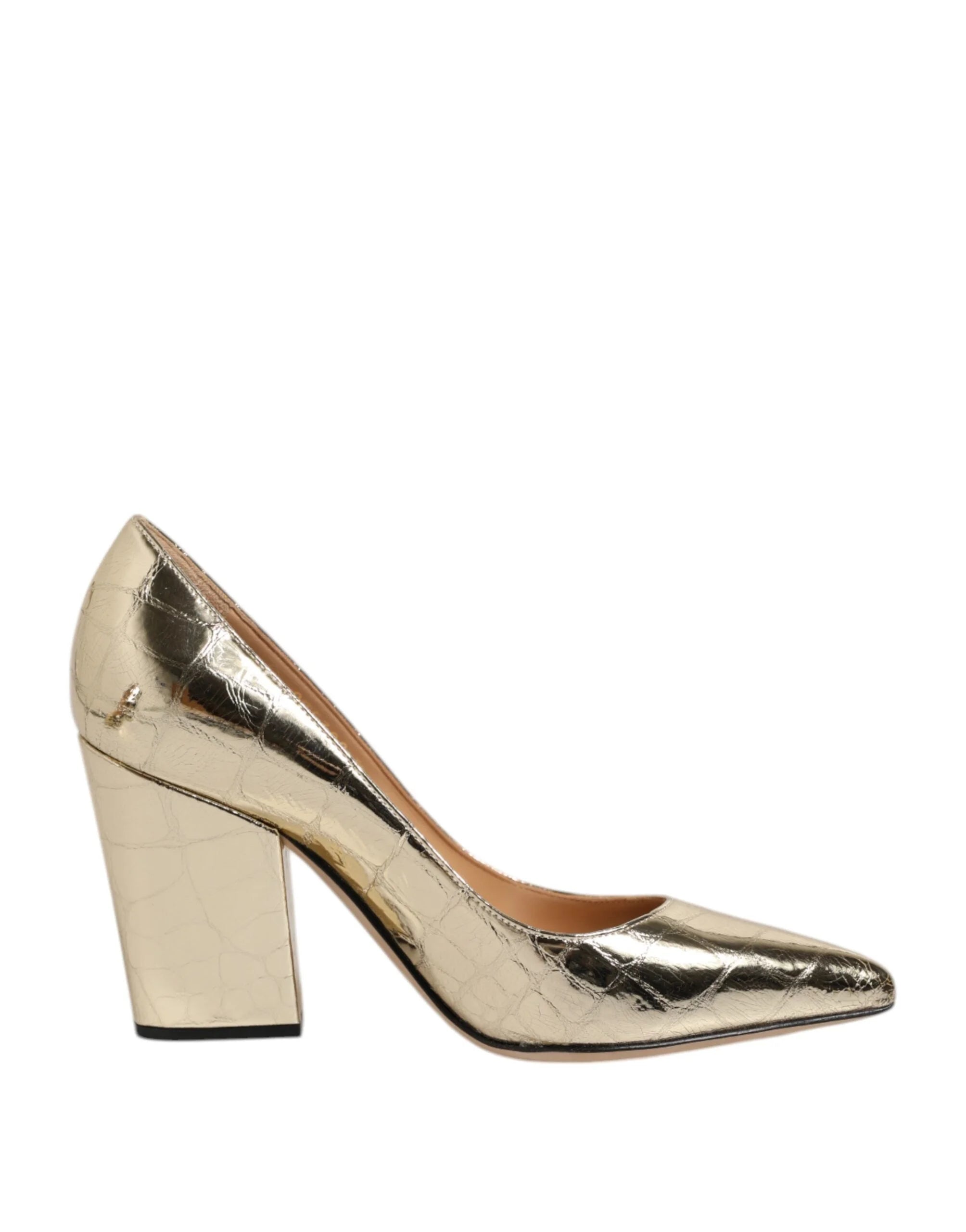 Sergio Rossi Gold Leather Pointed Toe Block Heels Shoes - EU37/US6.5 - Heels