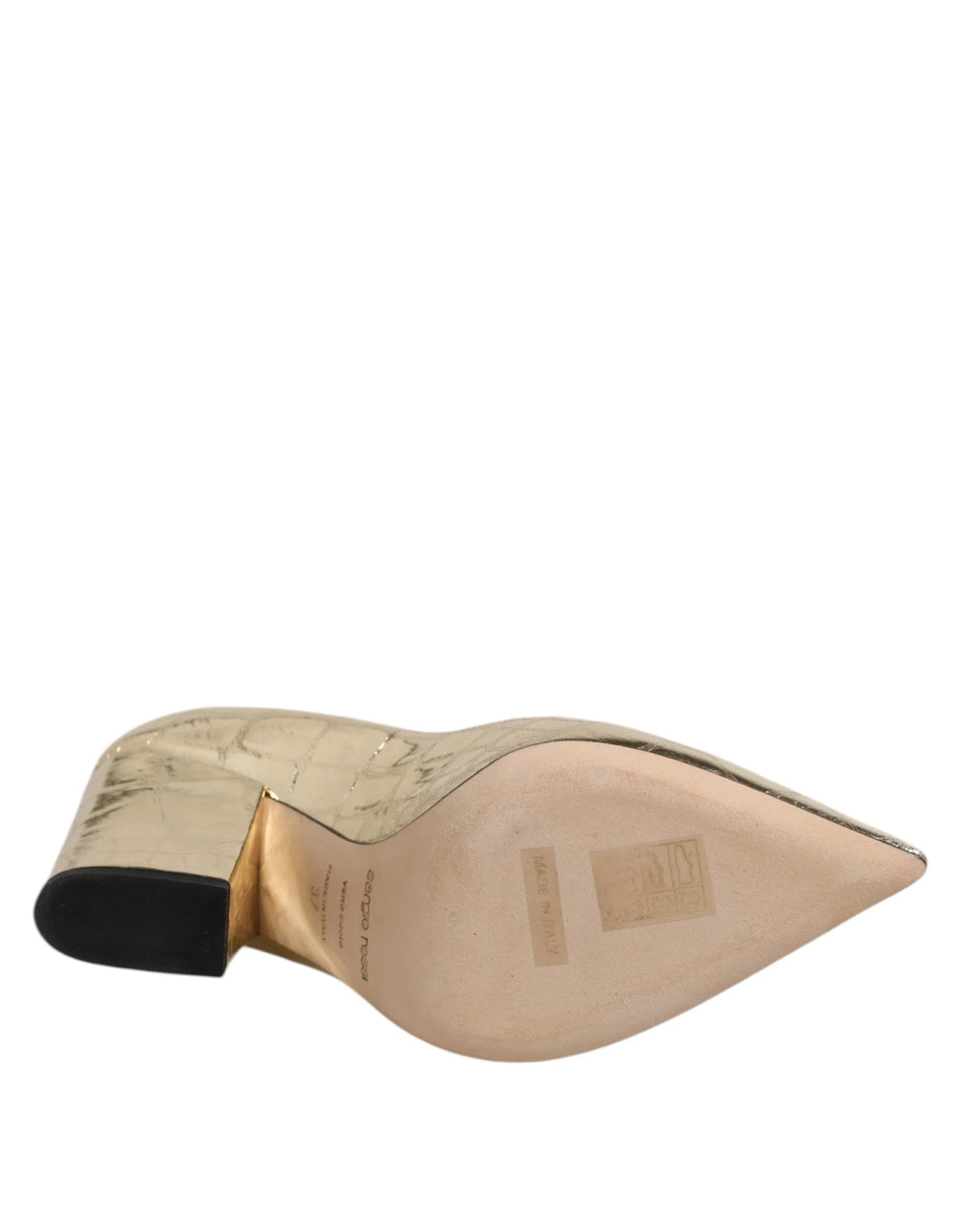 Sergio Rossi Gold Leather Pointed Toe Block Heels Shoes - EU37/US6.5 - Heels