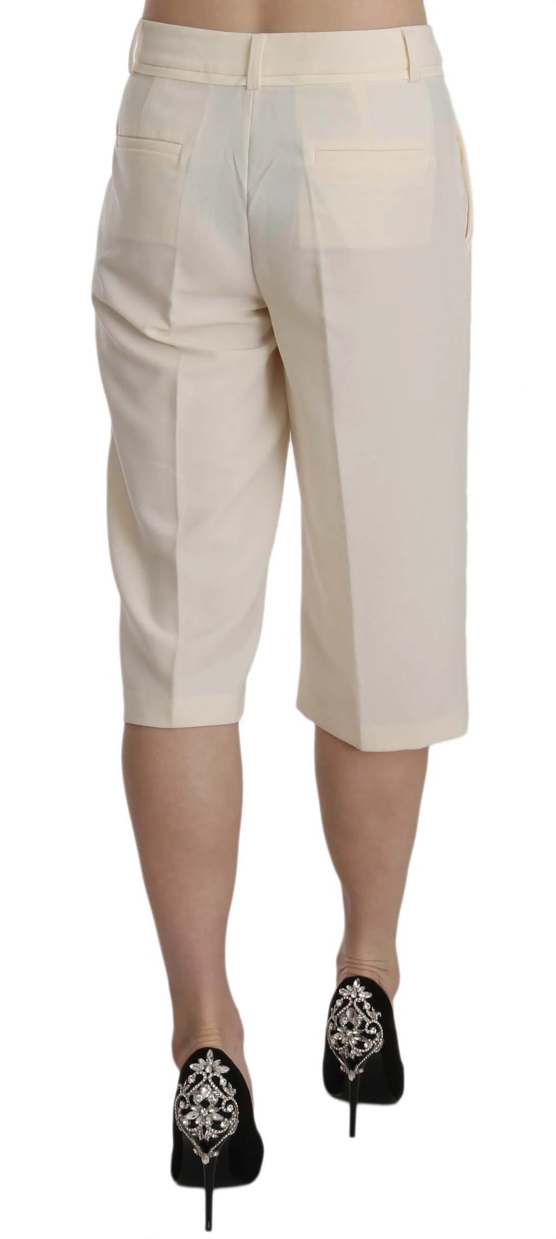 Silvian Heach Cream Mid Waist Cotton Straight Cropped Pants - IT40|S - Trousers