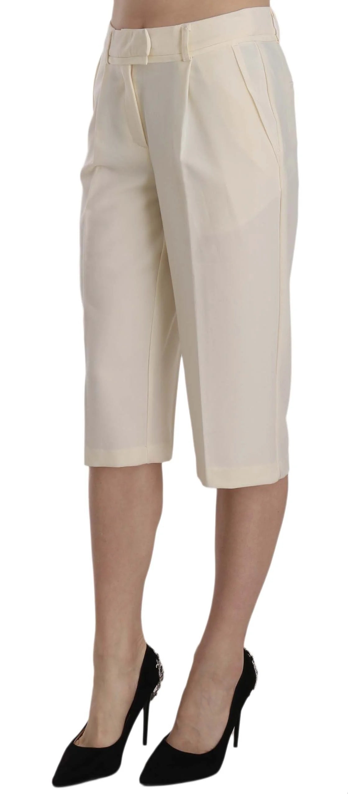Silvian Heach Cream Mid Waist Cotton Straight Cropped Pants - IT40|S - Trousers