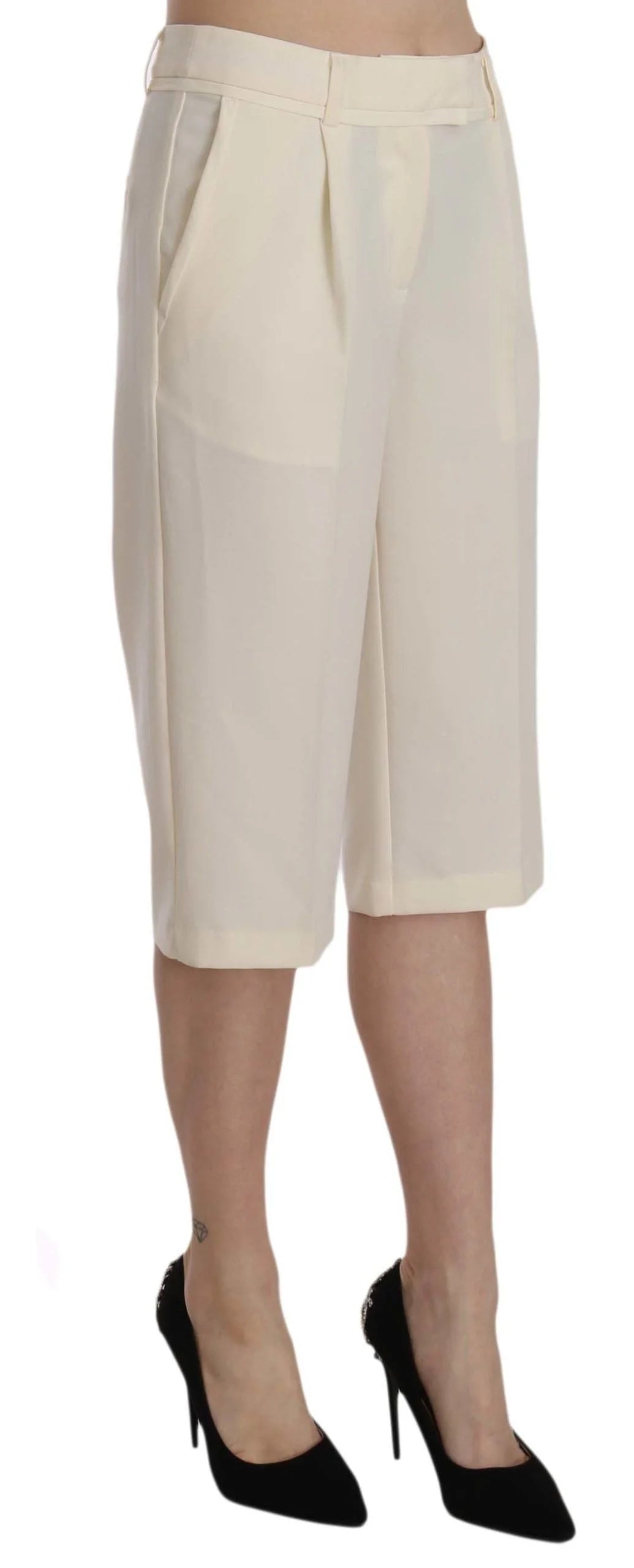 Silvian Heach Cream Mid Waist Cotton Straight Cropped Pants - IT40|S - Trousers