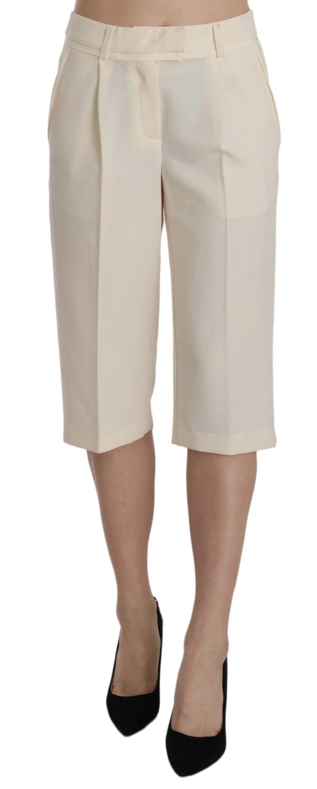 Silvian Heach Cream Mid Waist Cotton Straight Cropped Pants - IT40|S - Trousers