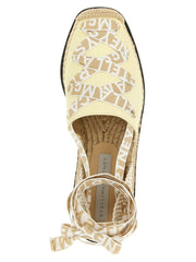 Close-up detail of the smooth polyethylene texture and refined finish on the Stella McCartney luxury wedge sandals.