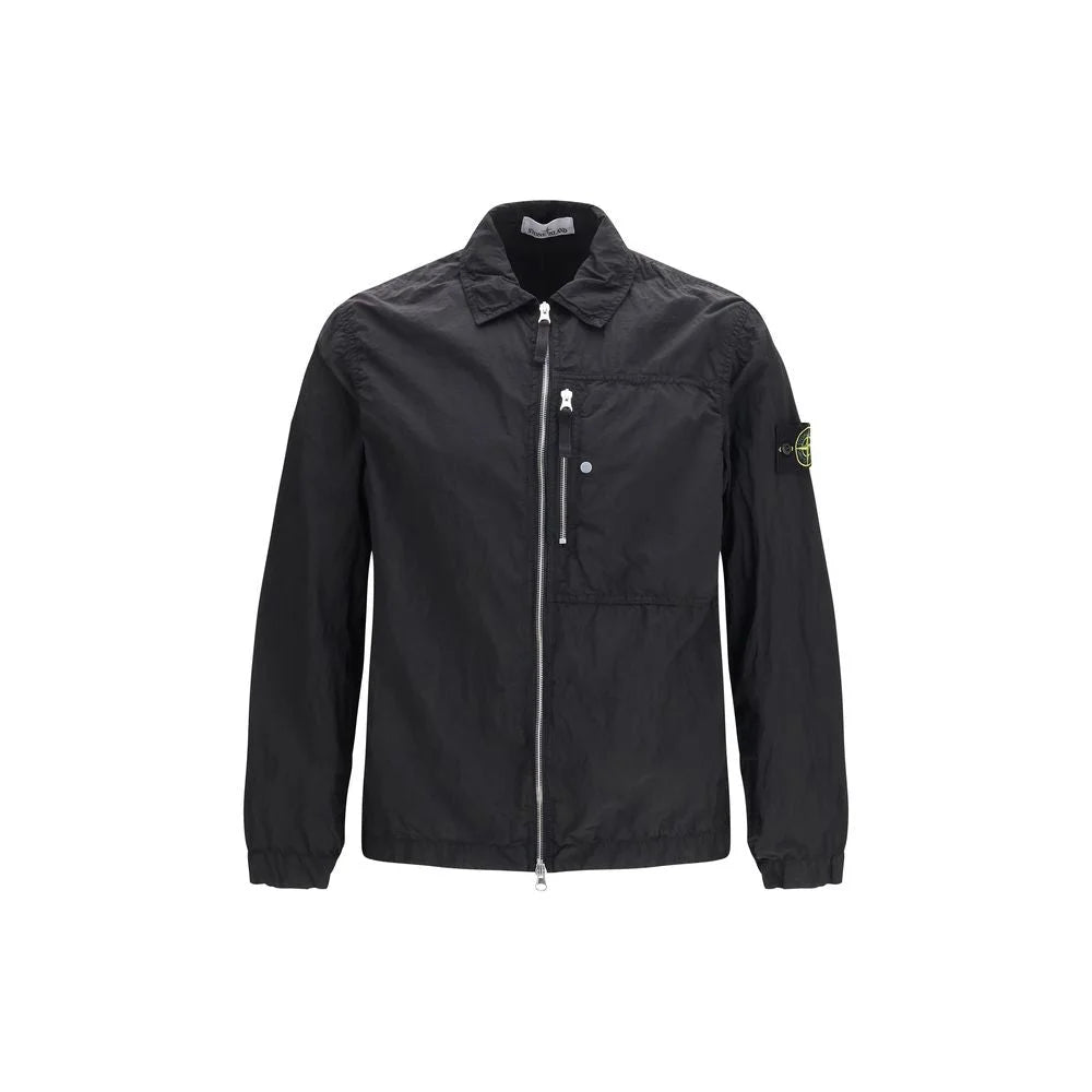 Casaco Comprido Preto de Nylon Stone Island - M