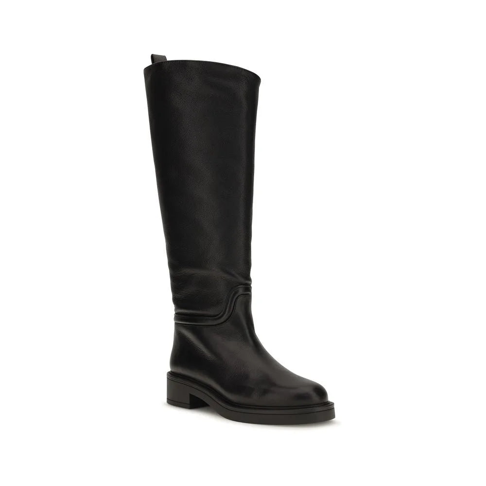 Stuart Weitzman Black Calf Leather Bos Taurus Flat Boots