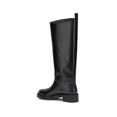 Stuart Weitzman Black Calf Leather Bos Taurus Flat Boots