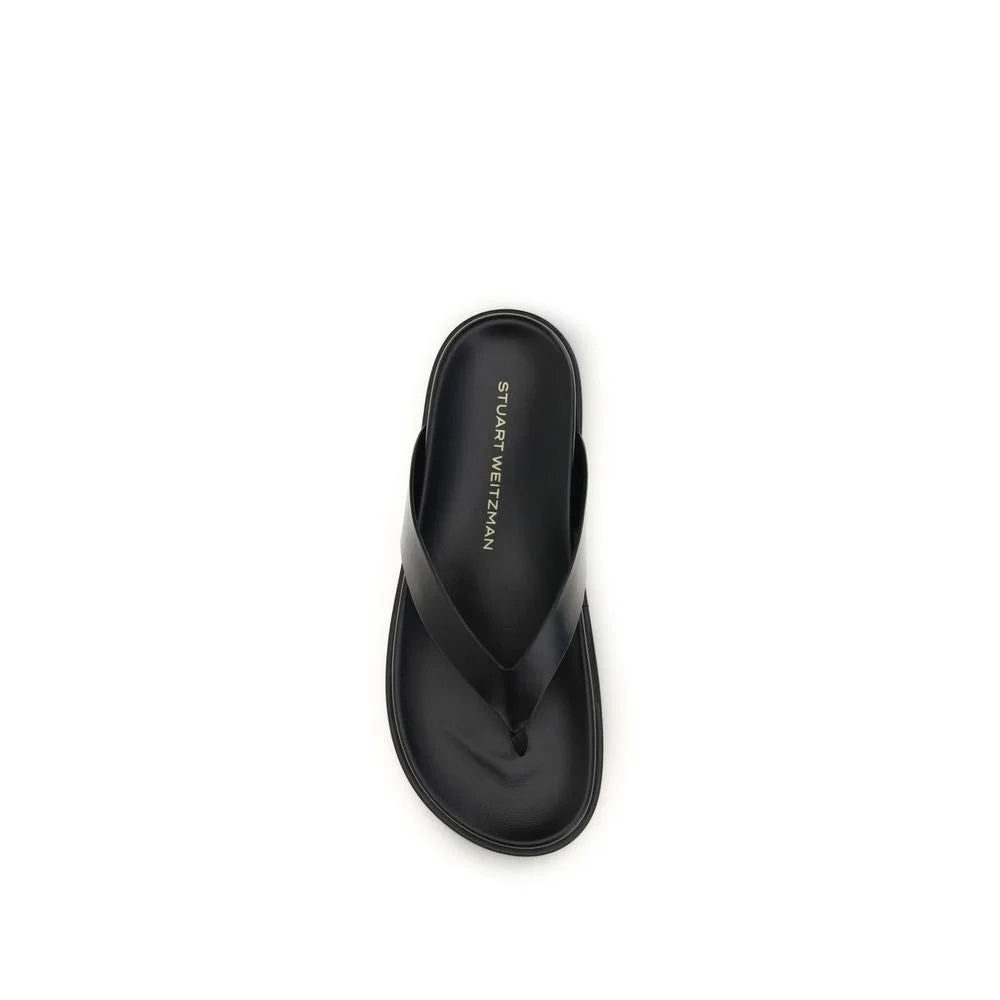 Stuart Weitzman Black Calf Leather Bos Taurus Flip-Flop Sandals