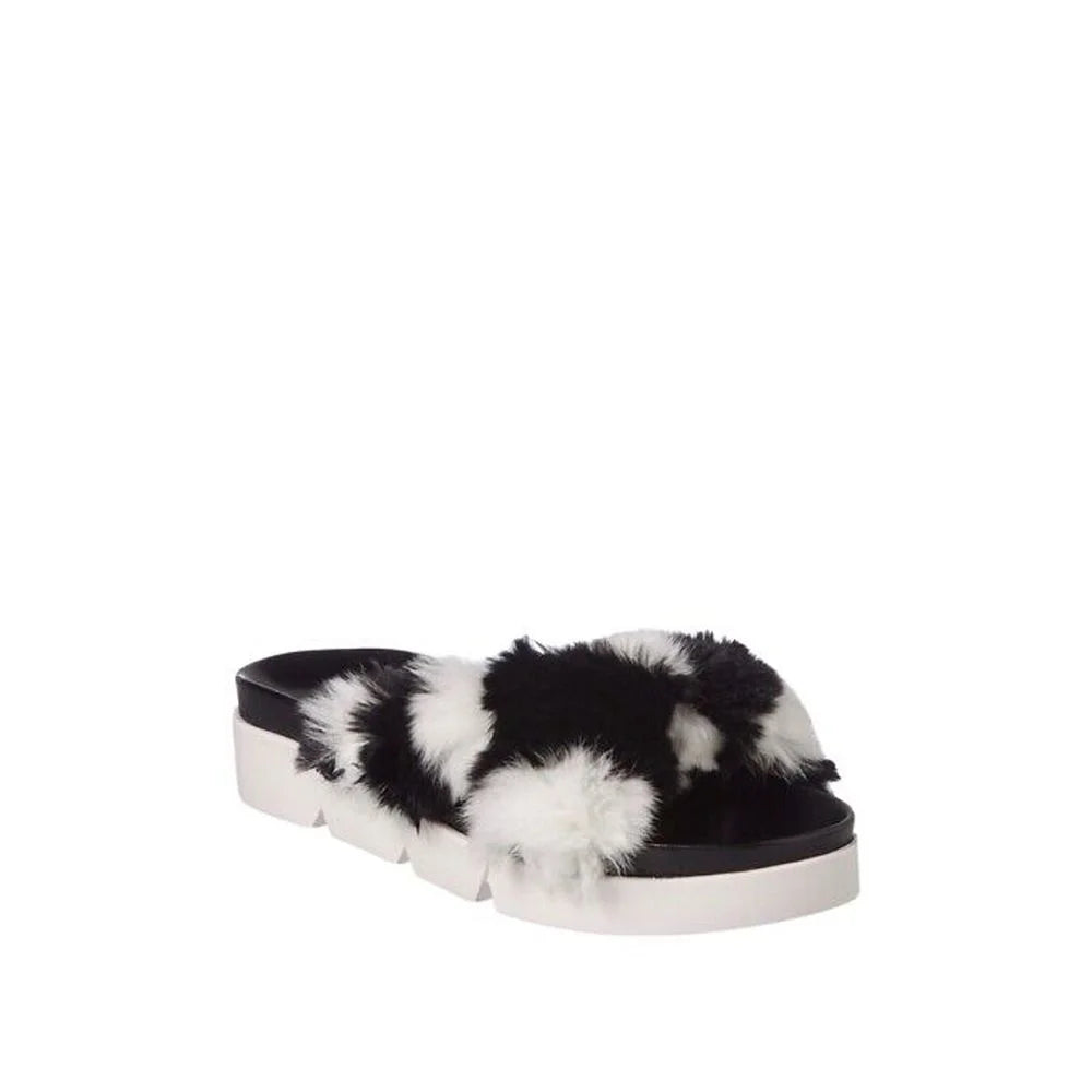 Stuart Weitzman Black Fur Slippers - EU37/US7