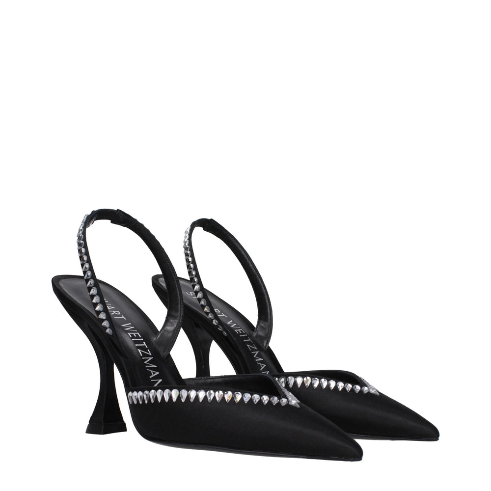 Stuart Weitzman Black Satin Stiletto Heel Sandals