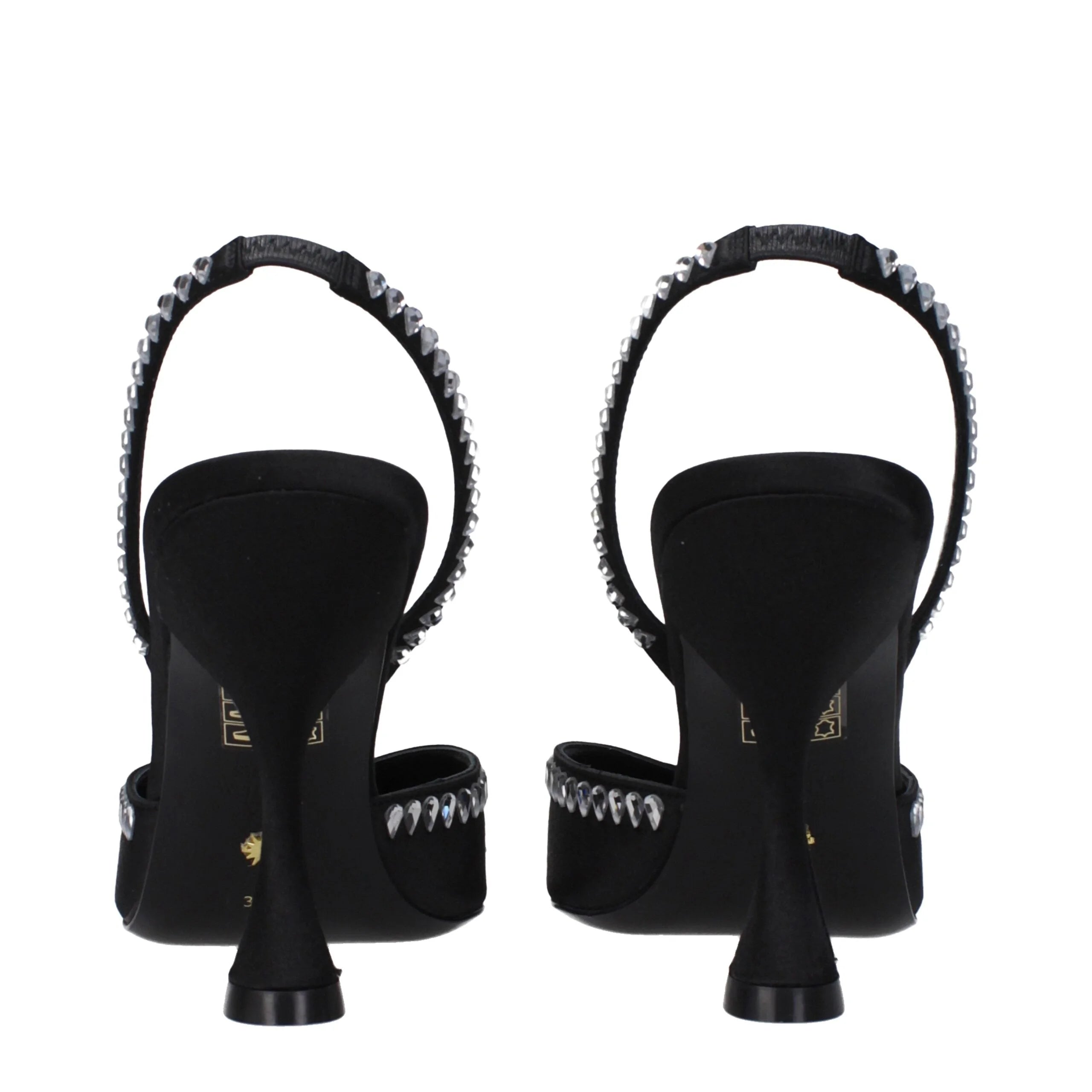 Stuart Weitzman Black Satin Stiletto Heel Sandals