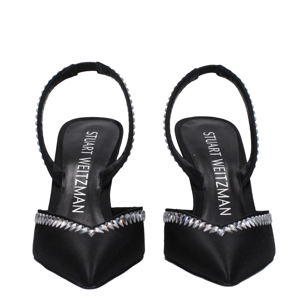 Stuart Weitzman Black Satin Stiletto Heel Sandals