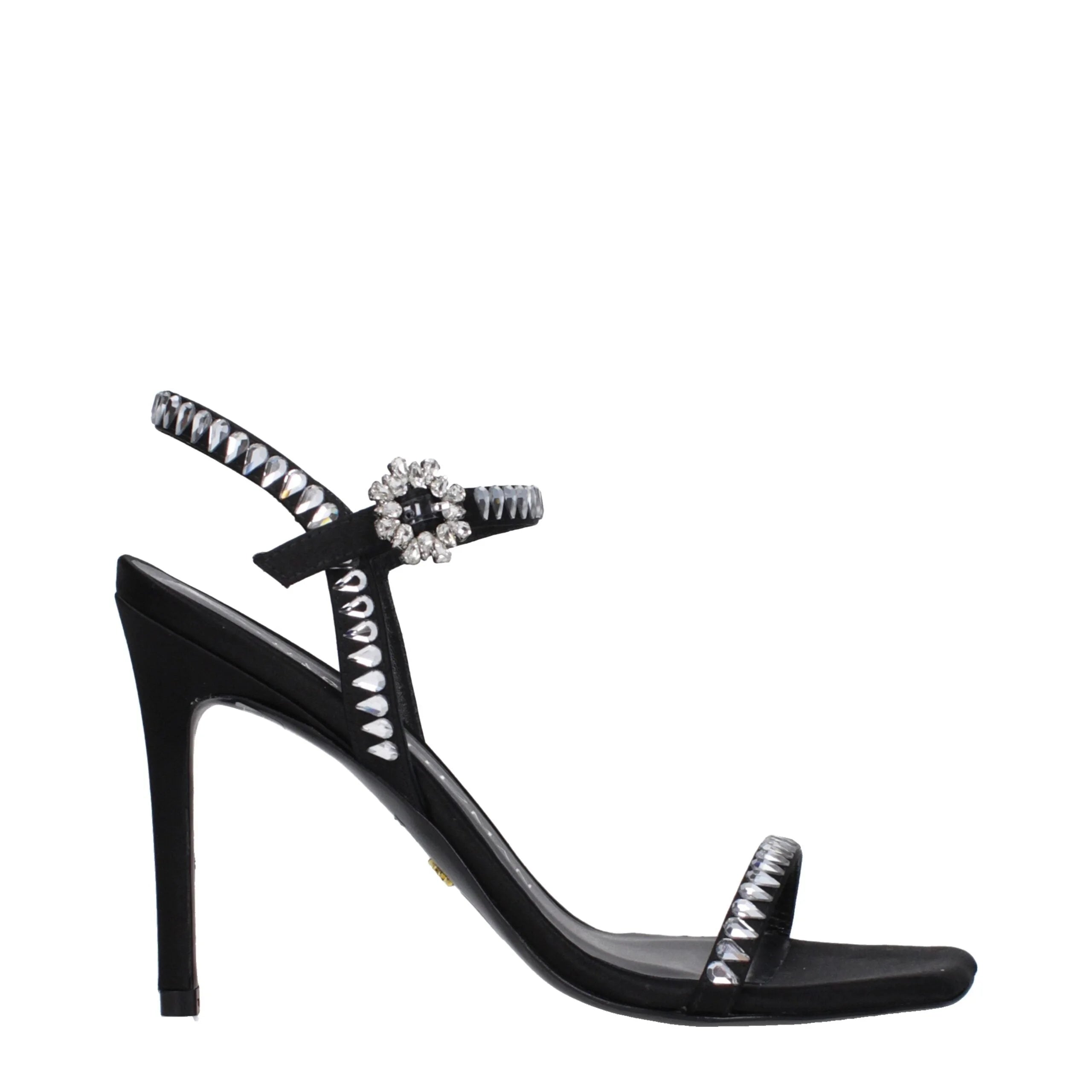 Stuart Weitzman Black Satin Stiletto Heel Sandals
