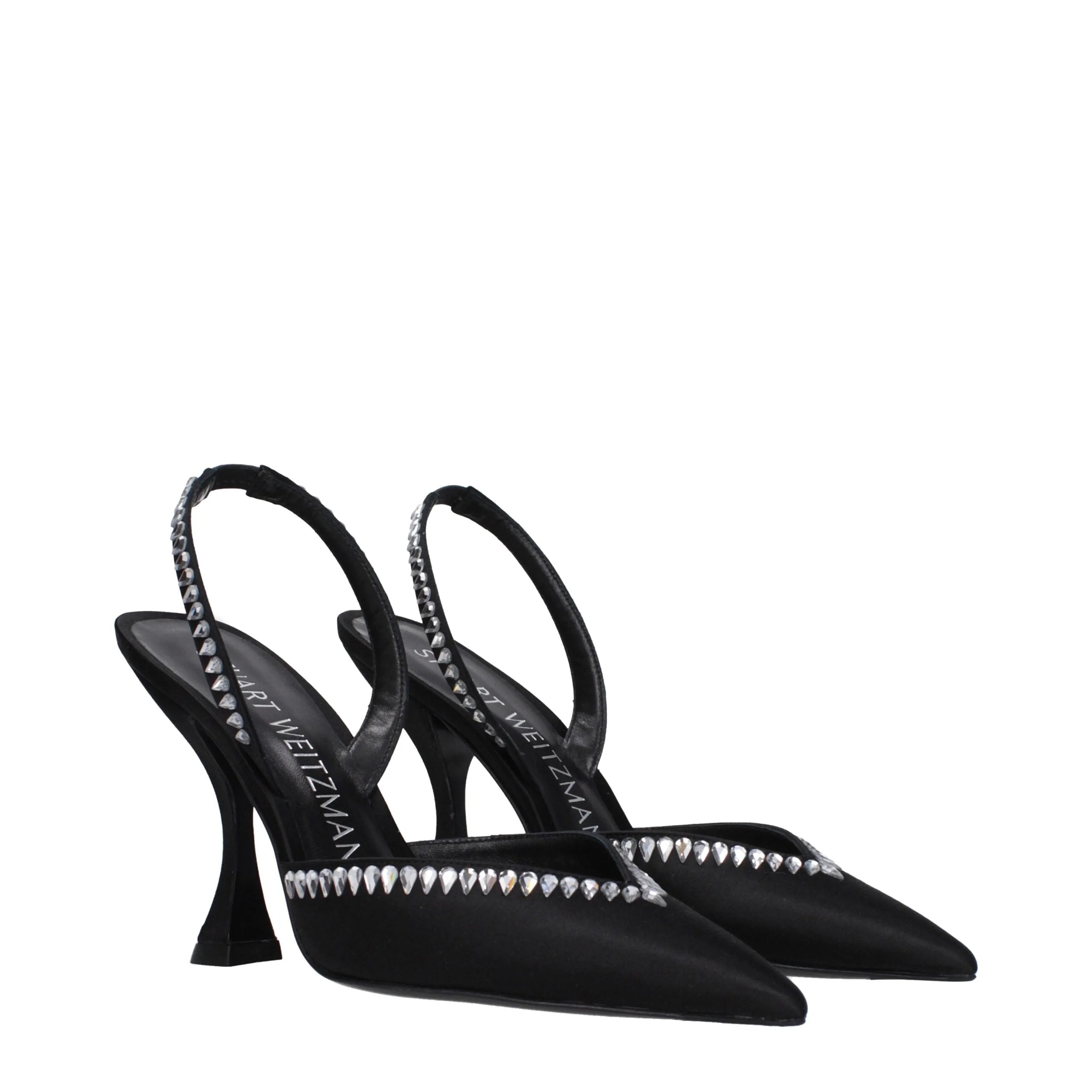 Stuart Weitzman Black Satin Stiletto Heels Sandals - Heels