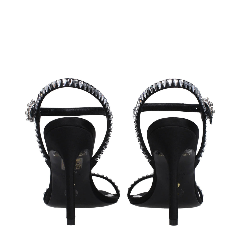 Stuart Weitzman Black Satin Stiletto Heels Sandals