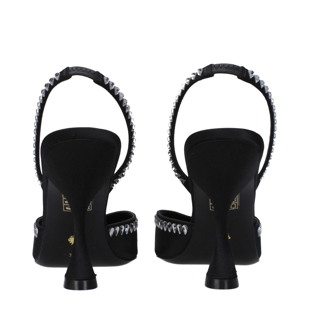 Stuart Weitzman Black Satin Stiletto Heels Sandals - Heels