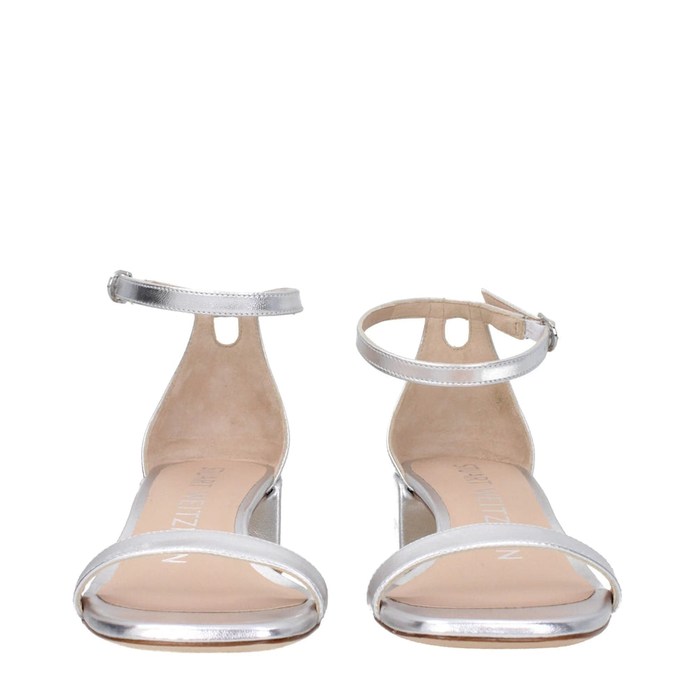 Stuart Weitzman Gray Leather Flat Sandals - Sandals