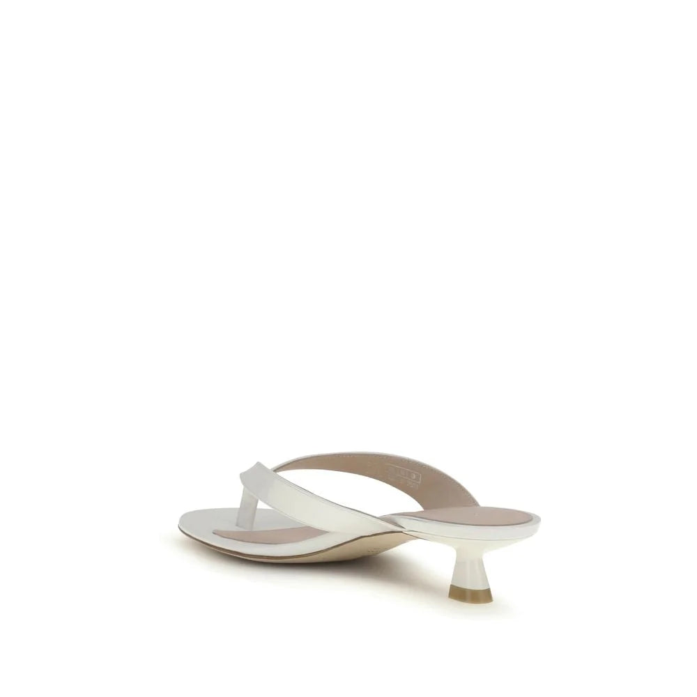 Stuart Weitzman White Calf Leather Bos Taurus Sandals