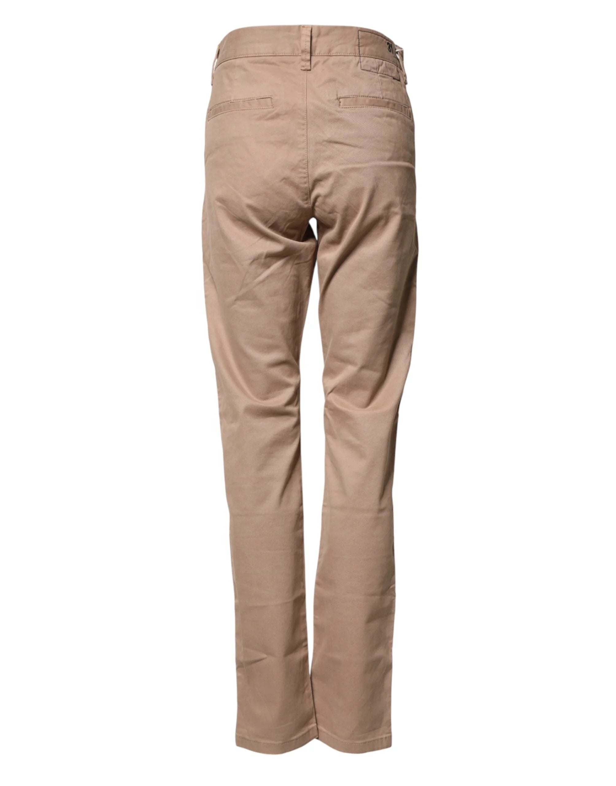 Sun68 Beige Cotton Mid Waist Straight Men Chino Trouser Pants - W31