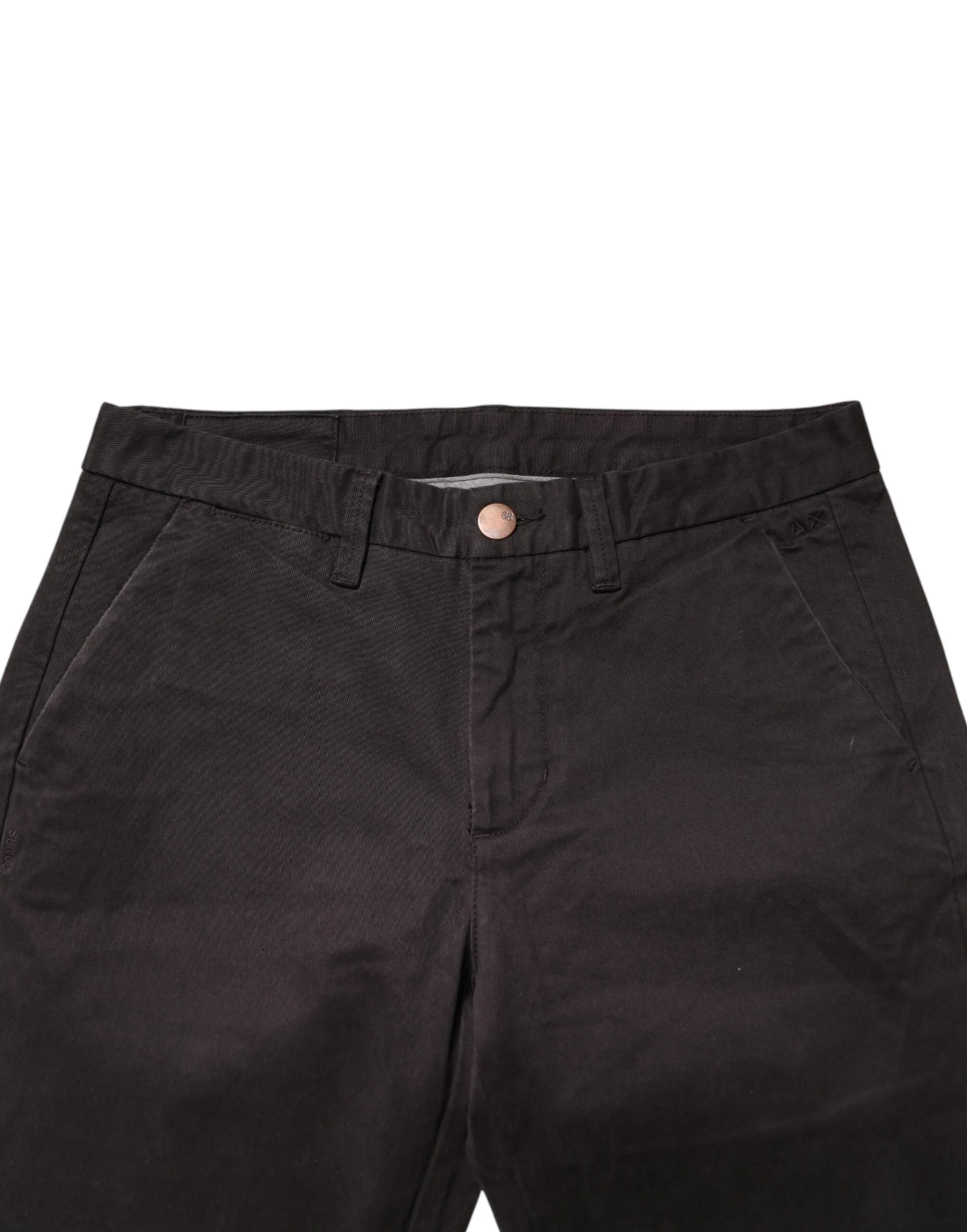 Sun68 Dark Brown Cotton Stretch Skinny Mid Waist Men Trouser Pants