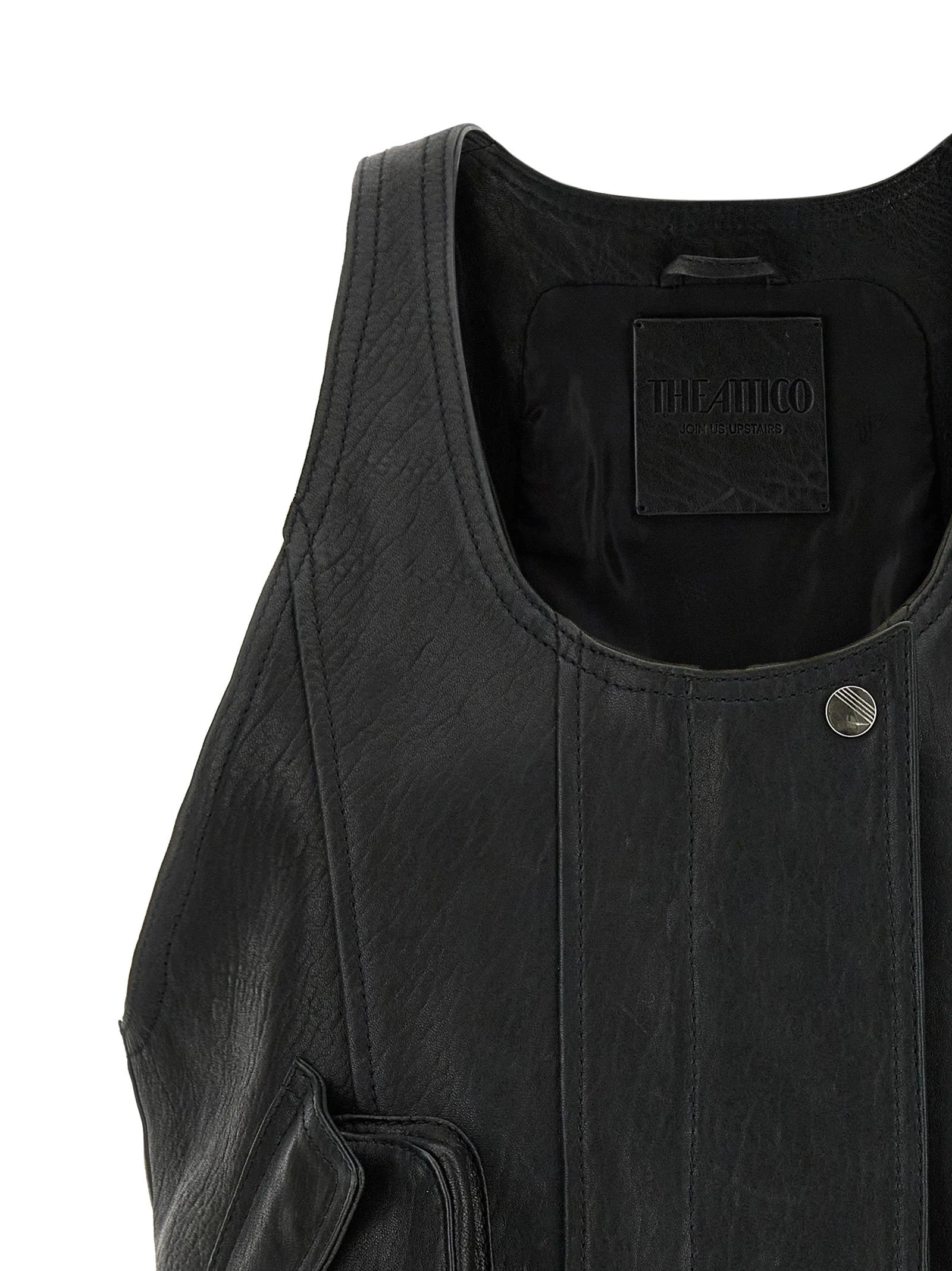 The Attico Black Lamb Leather Sleeveless Jacket - IT40