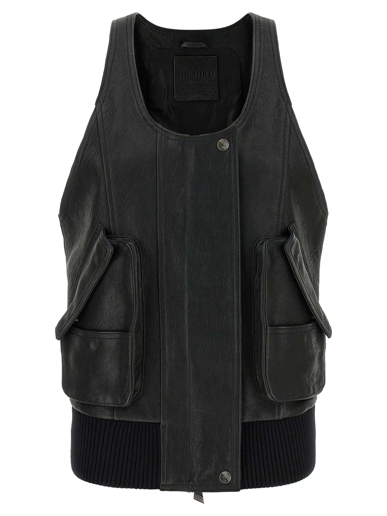 The Attico Black Lamb Leather Sleeveless Jacket - IT40