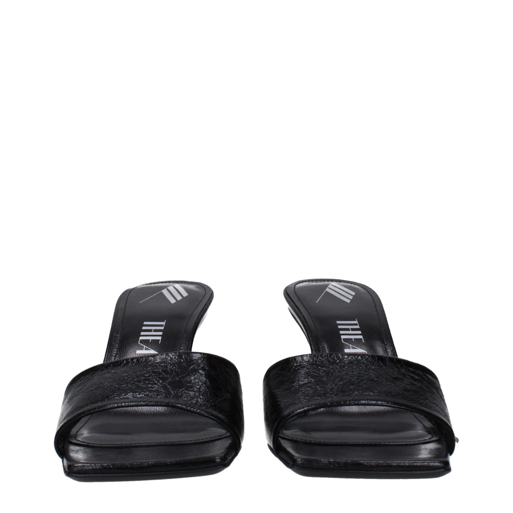 The Attico Black Leather Flat Sandals