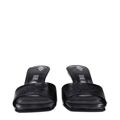 The Attico Black Leather Flat Sandals