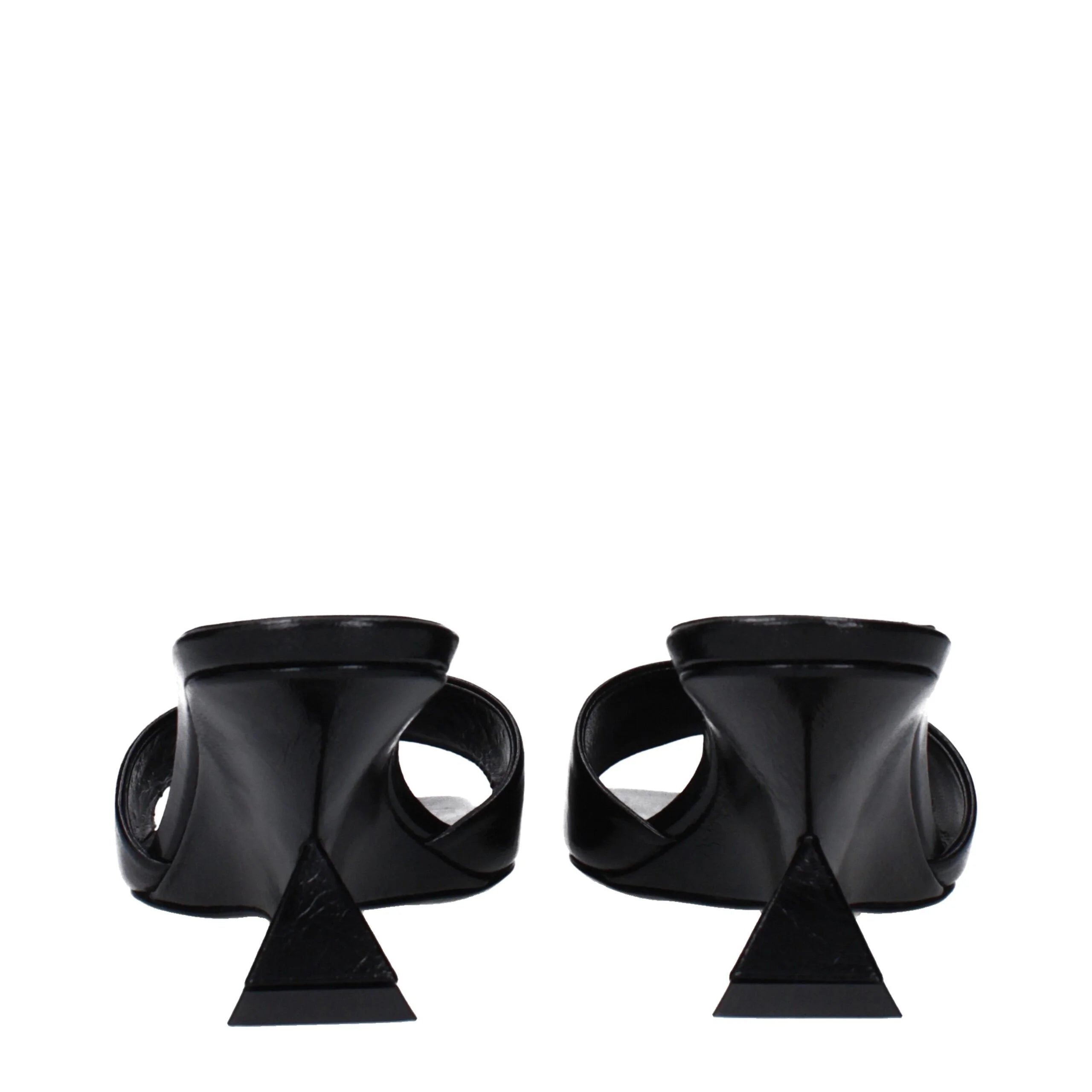 The Attico Black Leather Flat Sandals