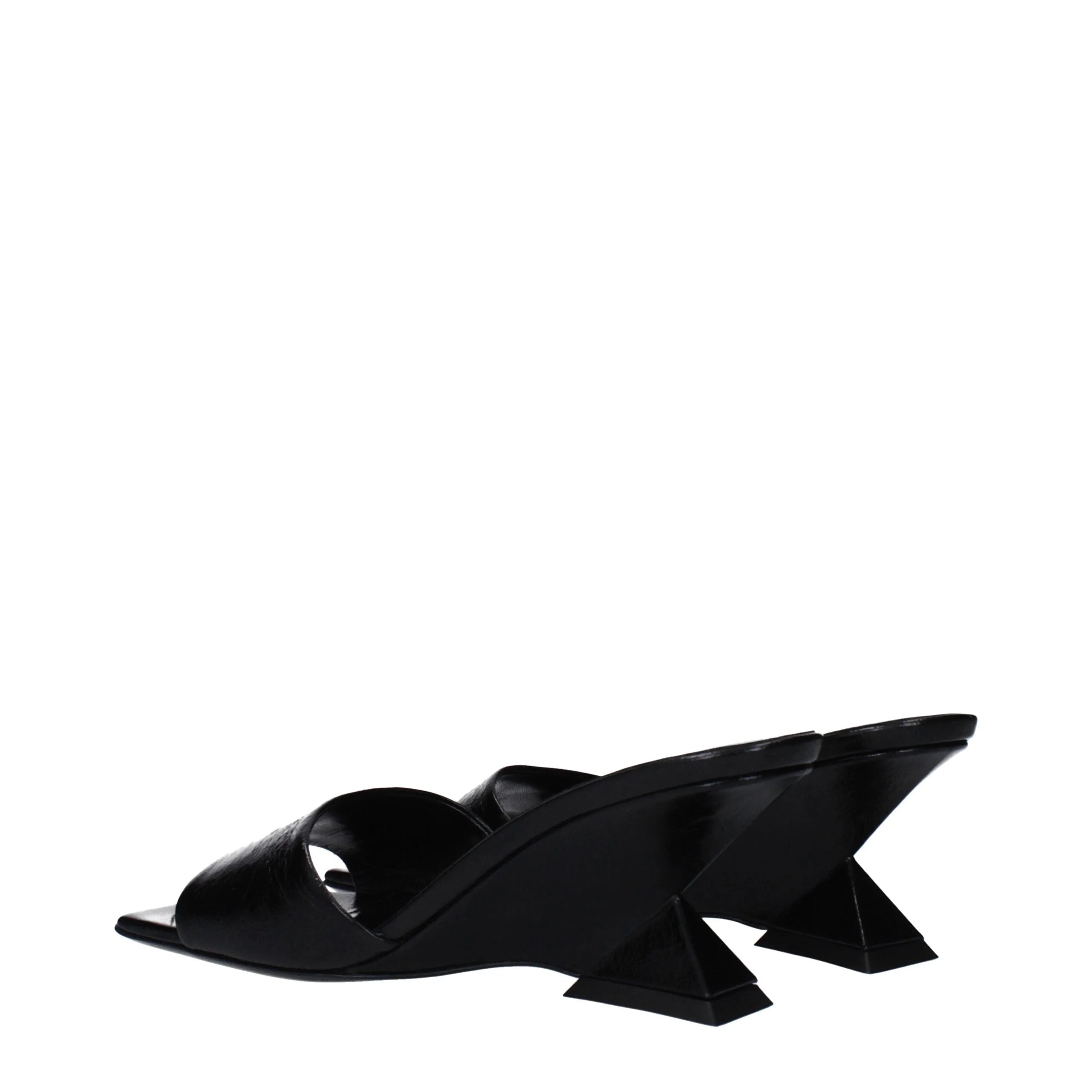 The Attico Black Leather Flat Sandals