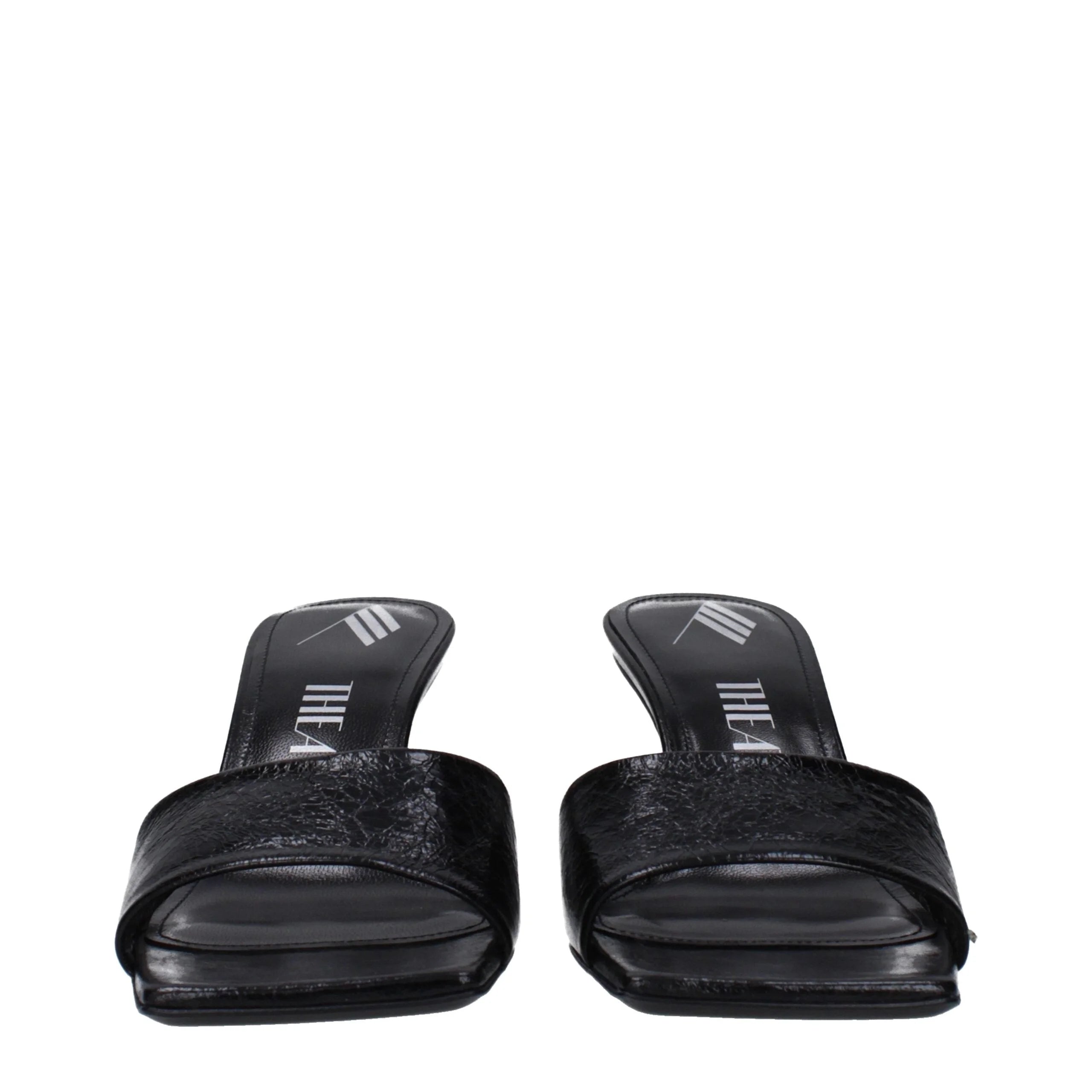The Attico Black Leather Flat Sandals