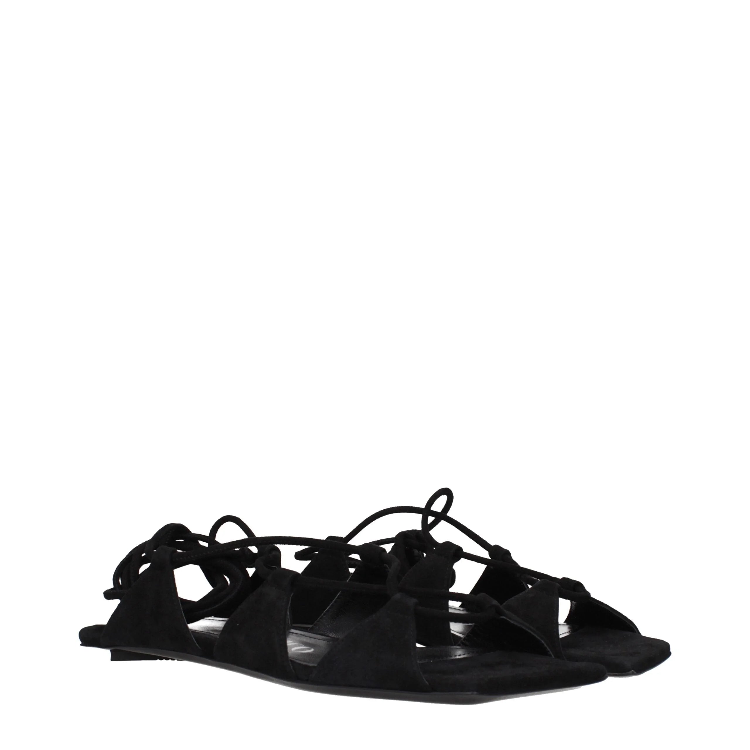 The Attico Black Leather Flat Sandals - EU36/US6