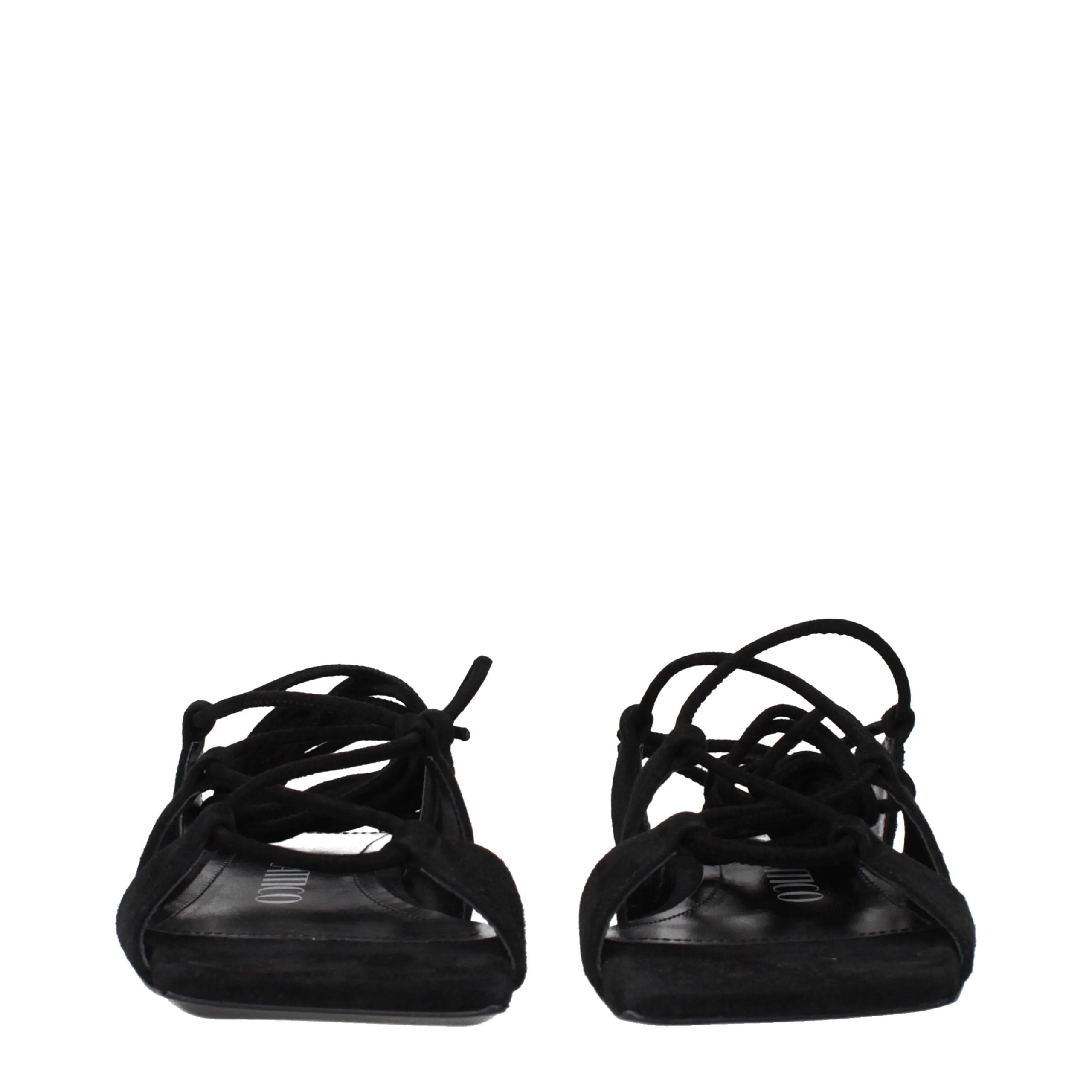 The Attico Black Leather Flat Sandals - EU36/US6